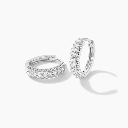 925 Sterling Silver Pave Beads Hoop Earrings