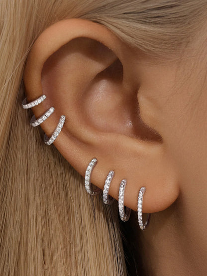 925 Classic Pave Hoop Huggies Earrings