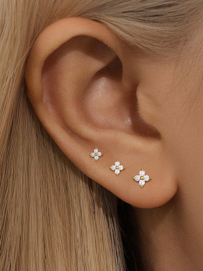 925 Chic Flower Zircon Sterling Silver Stud Earrings