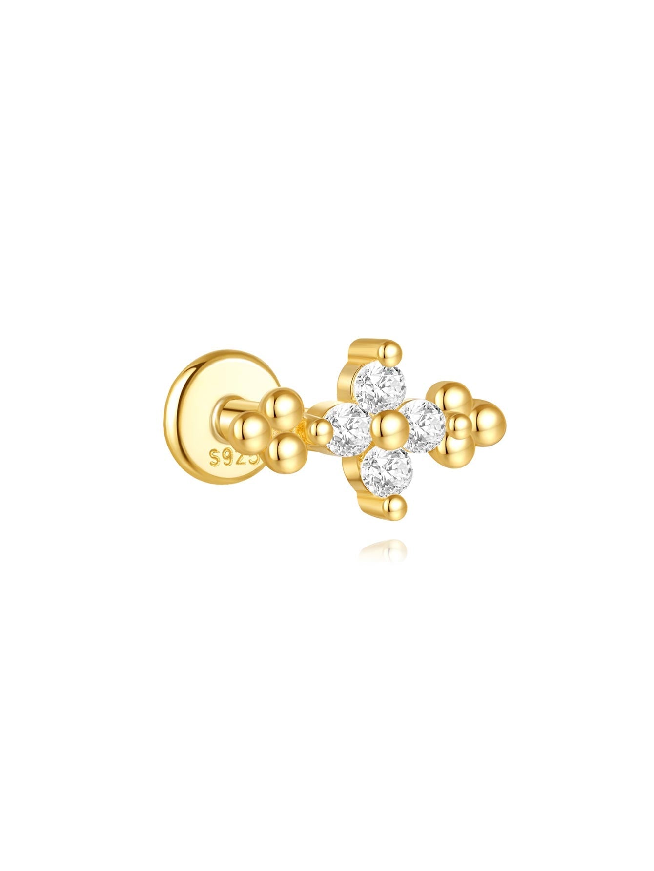 925 Gold Plated Flower Drops Star Moon Studs Earring Series