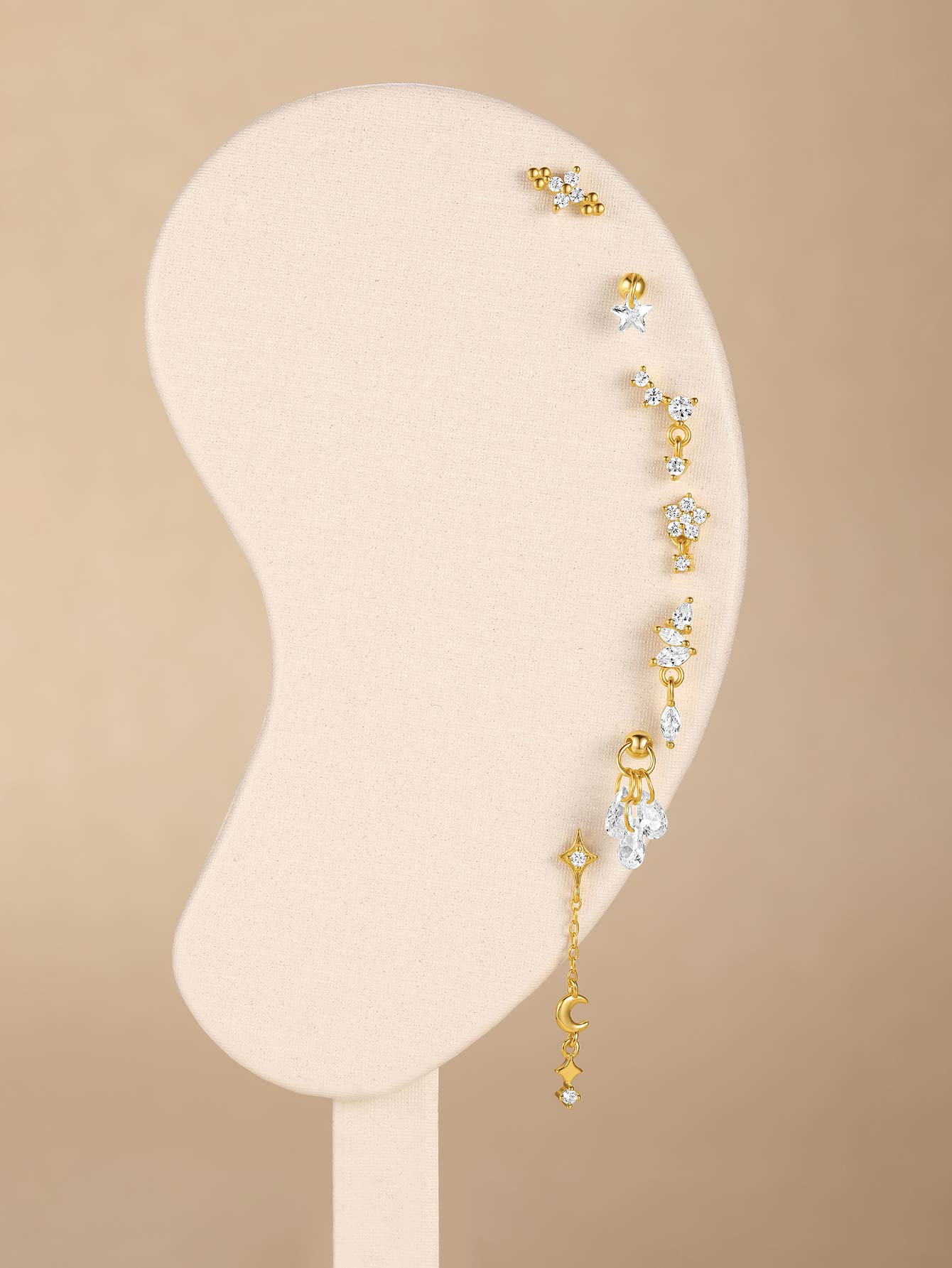 925 Gold Plated Flower Drops Star Moon Studs Earring Series