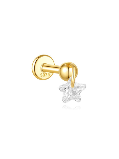 925 Gold Plated Flower Drops Star Moon Studs Earring Series