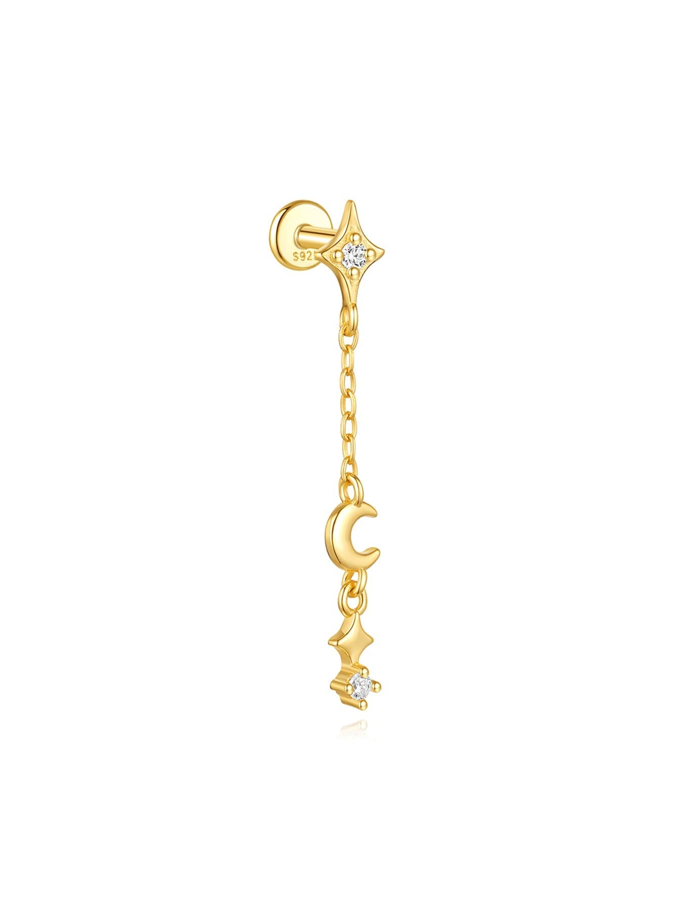 925 Gold Plated Flower Drops Star Moon Studs Earring Series