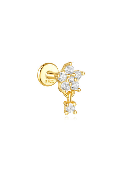 925 Gold Plated Flower Drops Star Moon Studs Earring Series