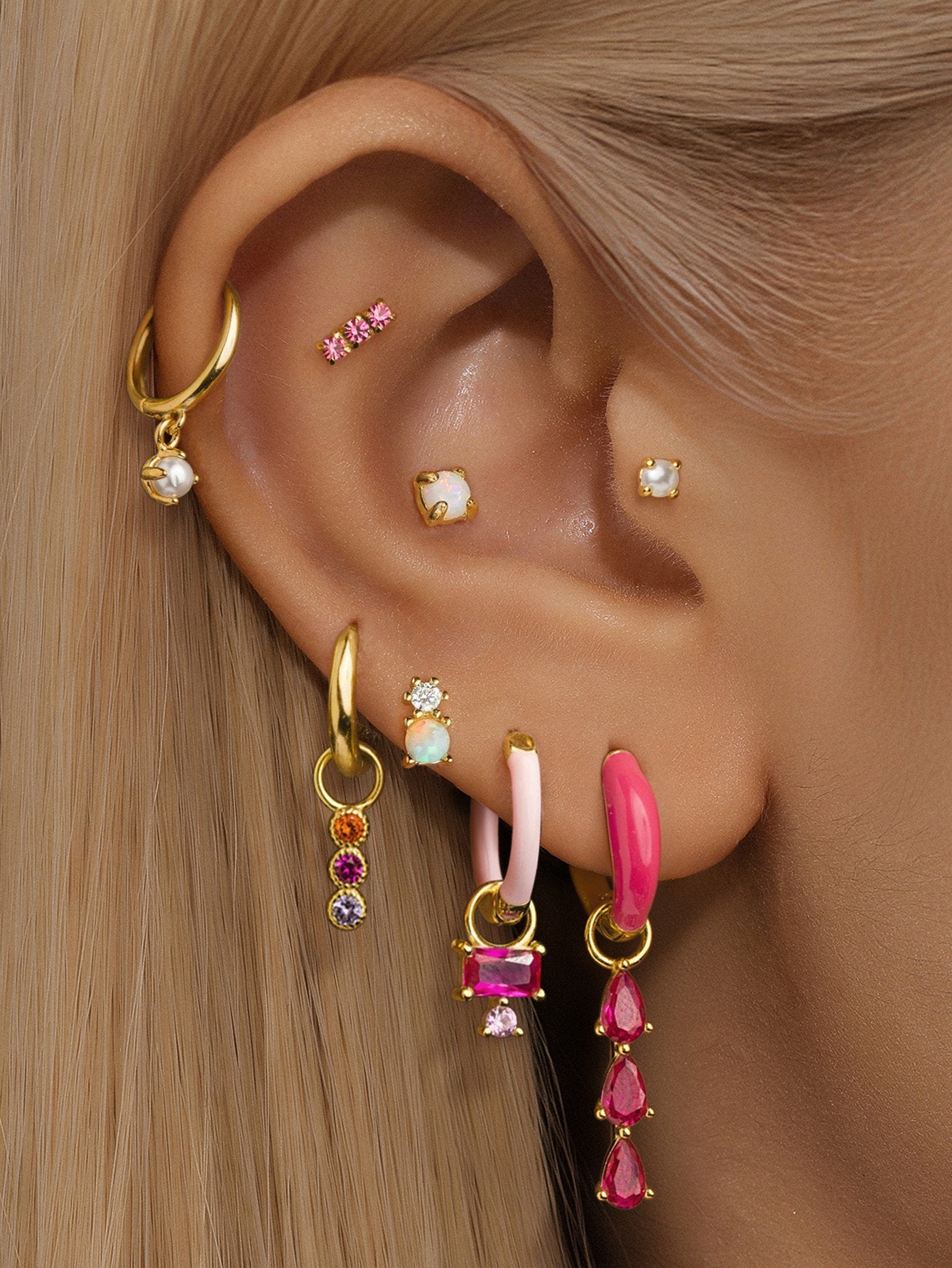 Pink Water Drop 925 Earring Set