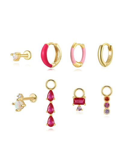 Pink Water Drop 925 Earring Set