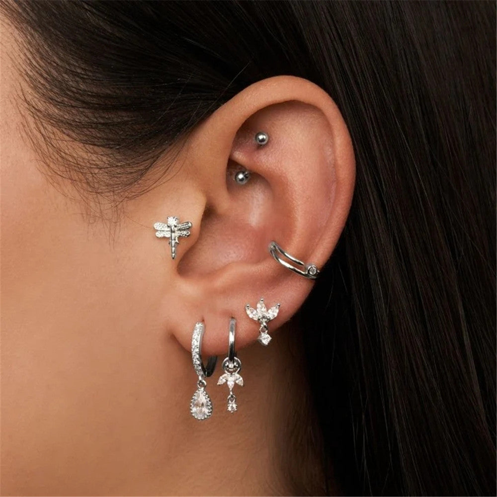 S925 Flower Zircon Pendant Earrings