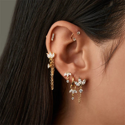 S925 Flower Zircon Pendant Earrings