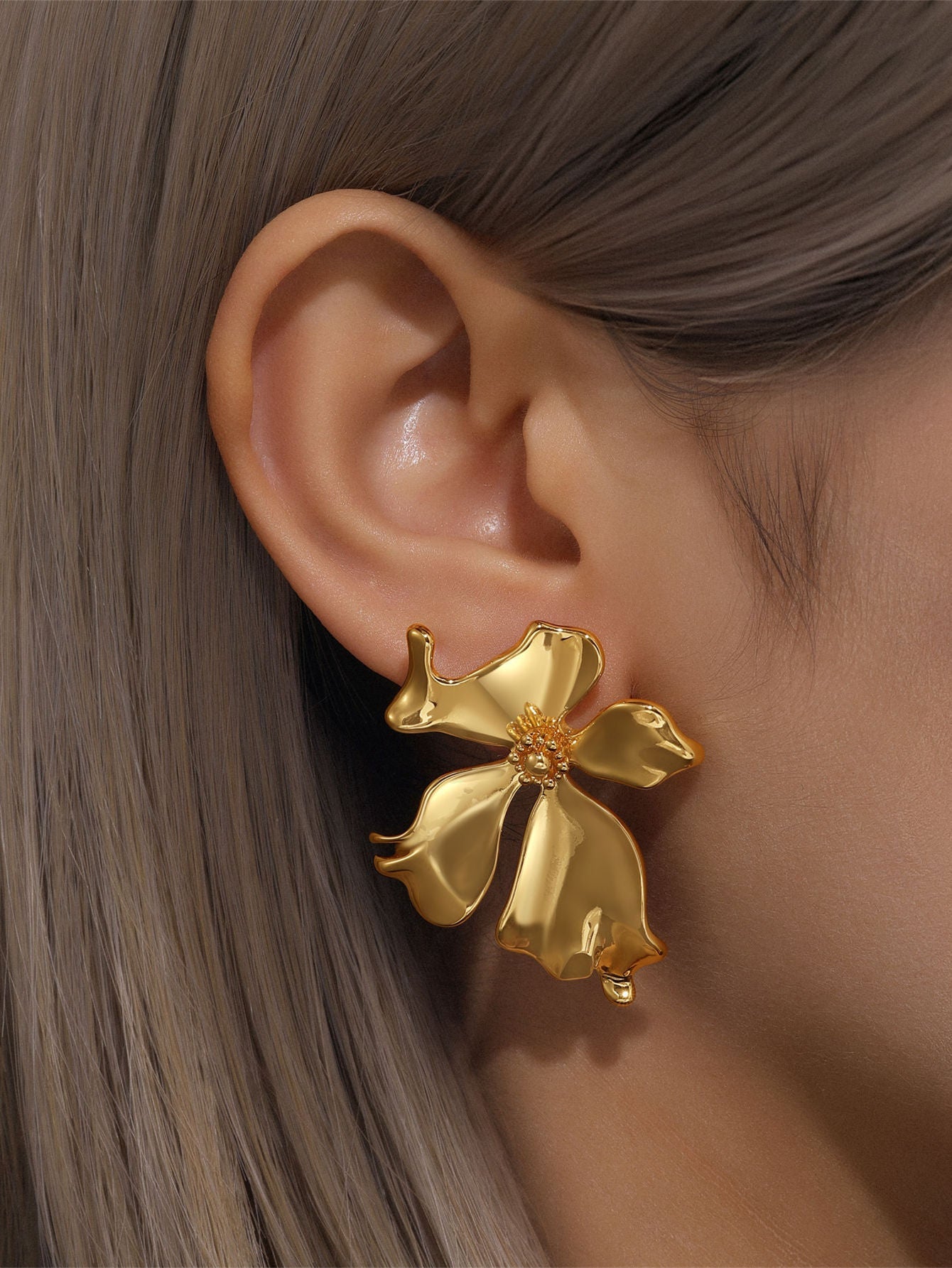 Simple Delicate Metal Flower Earrings