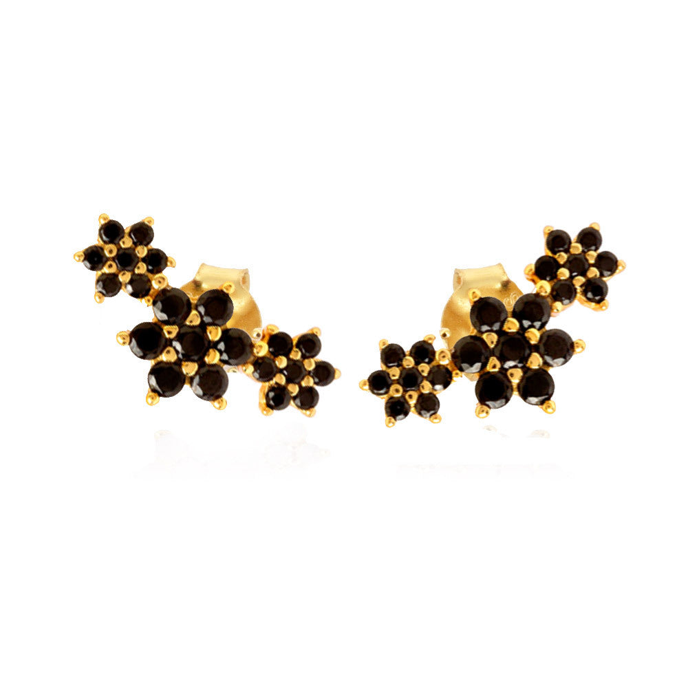 925 Black Flower Design Drop Earrings