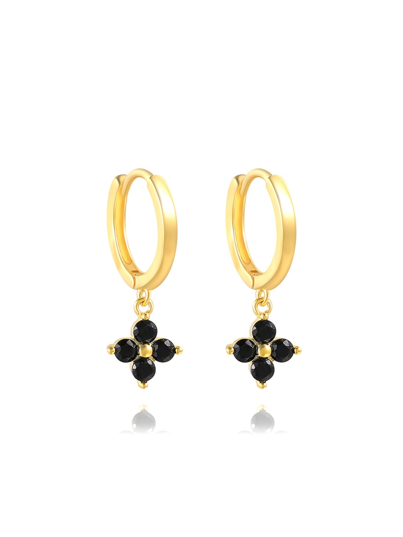 925 Black Flower Design Drop Earrings