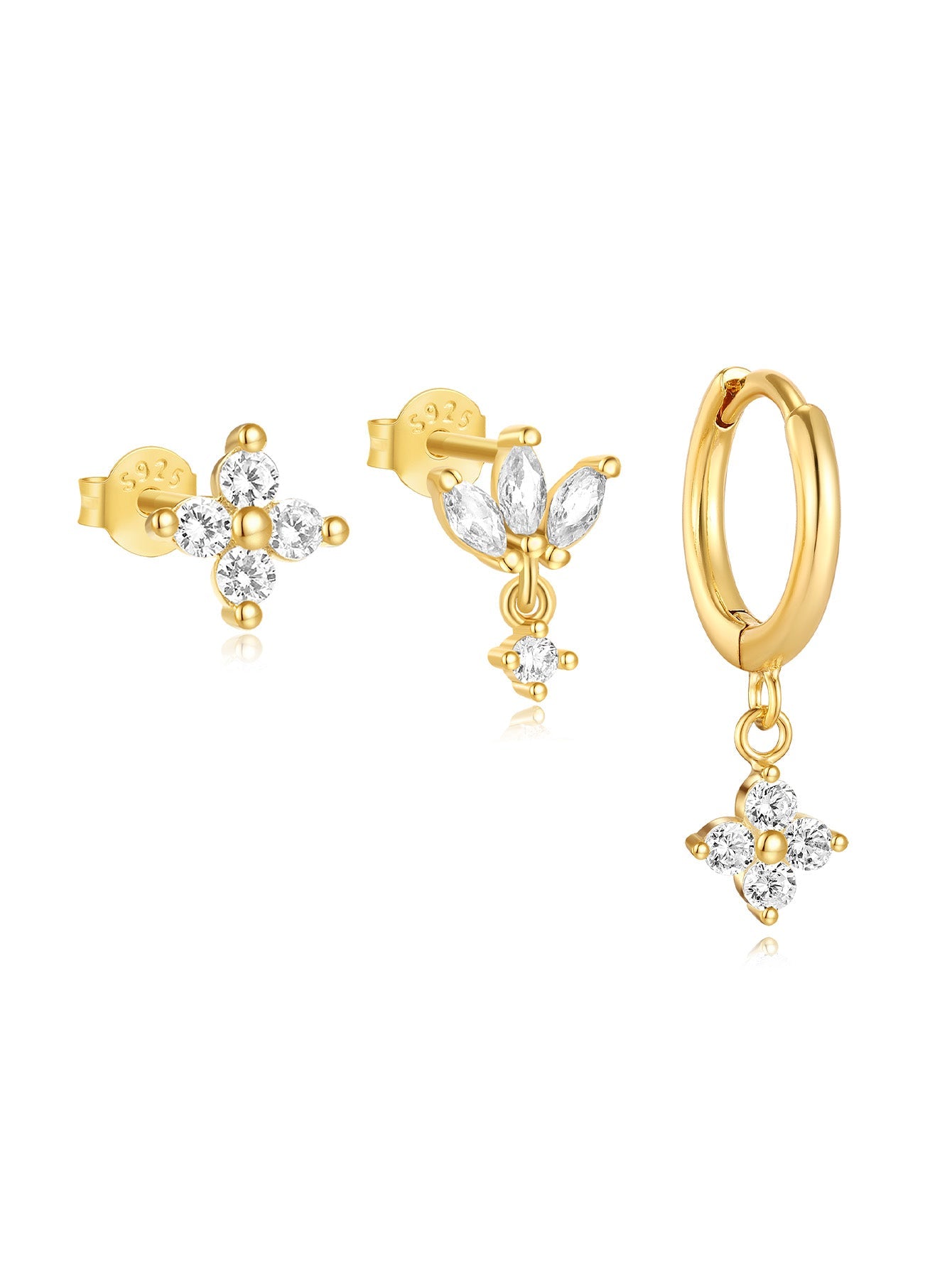 925 Simple Gorgeous Floral Zircon Earrings Series