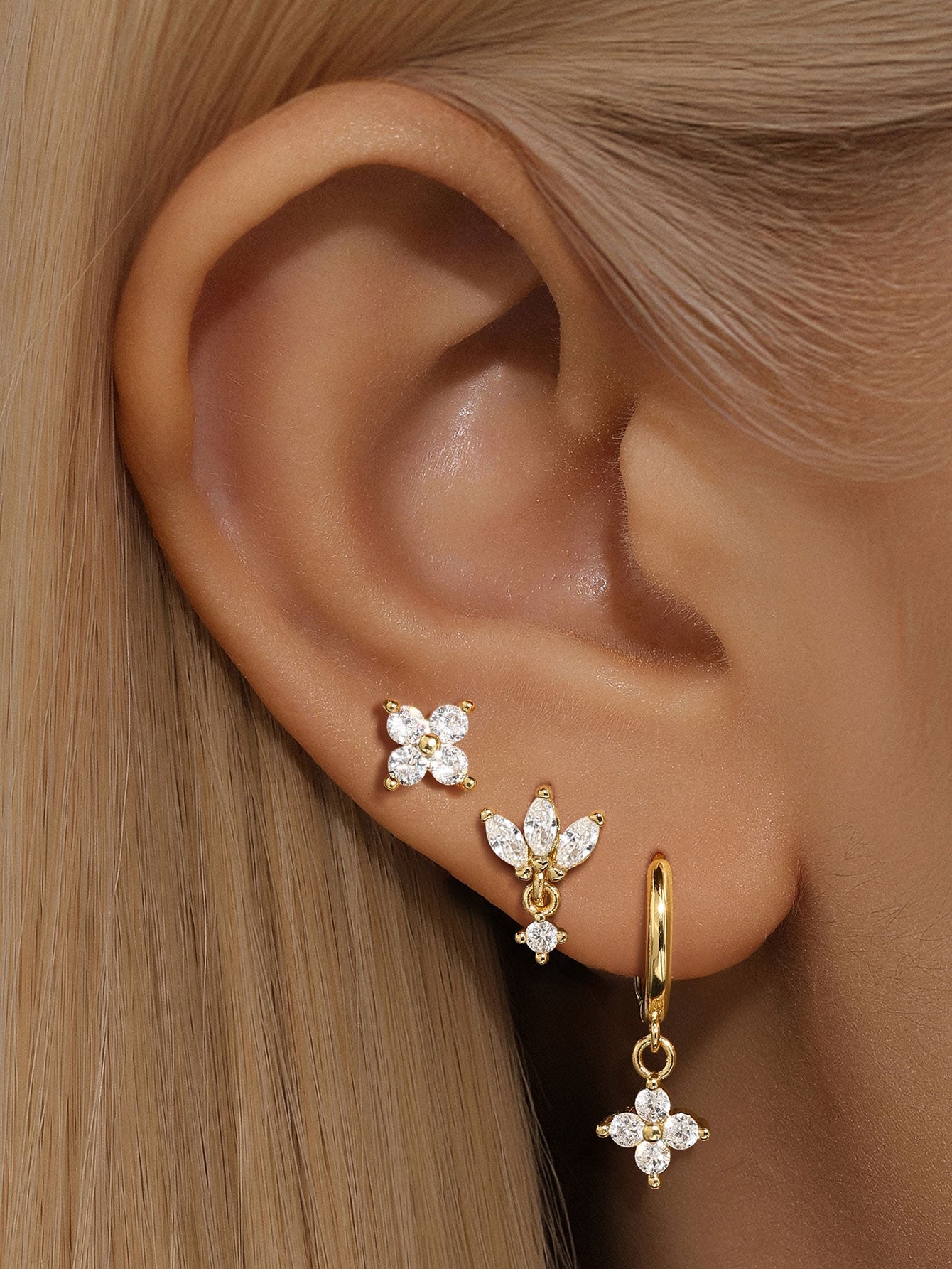 925 Simple Gorgeous Floral Zircon Earrings Series