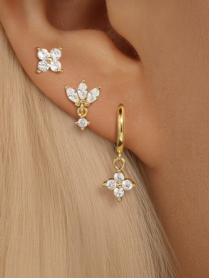 925 Simple Gorgeous Floral Zircon Earrings Series