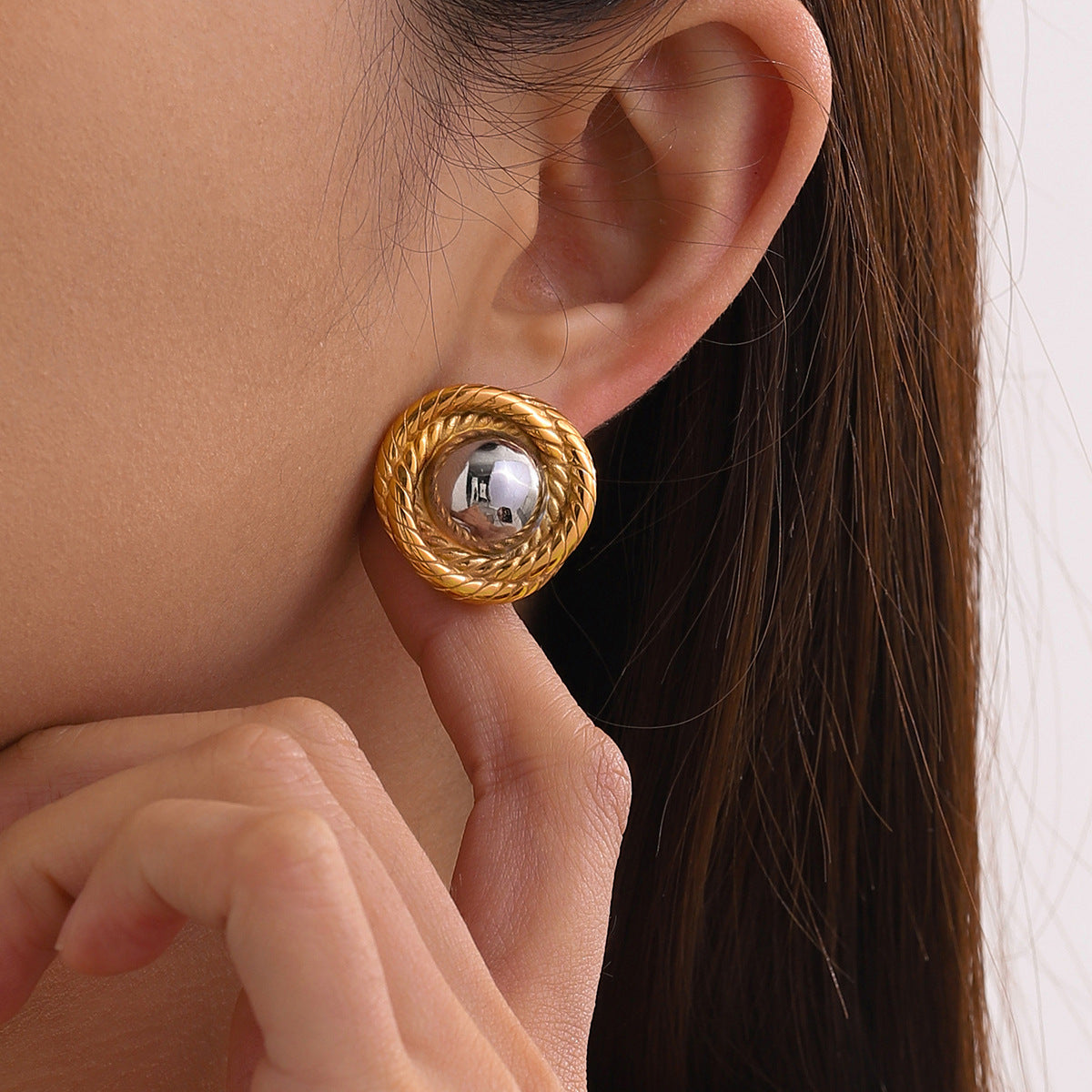 Fashionable Gold And Silver Earrings