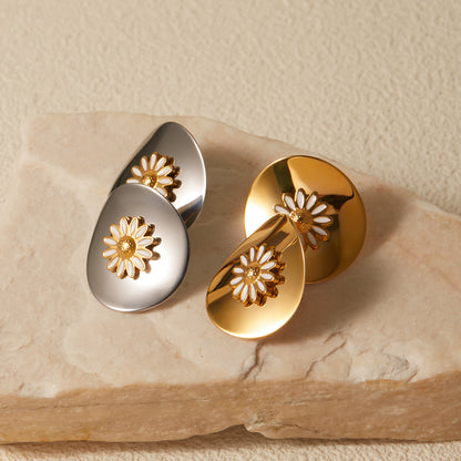 White Oil Drop Daisy Earrings