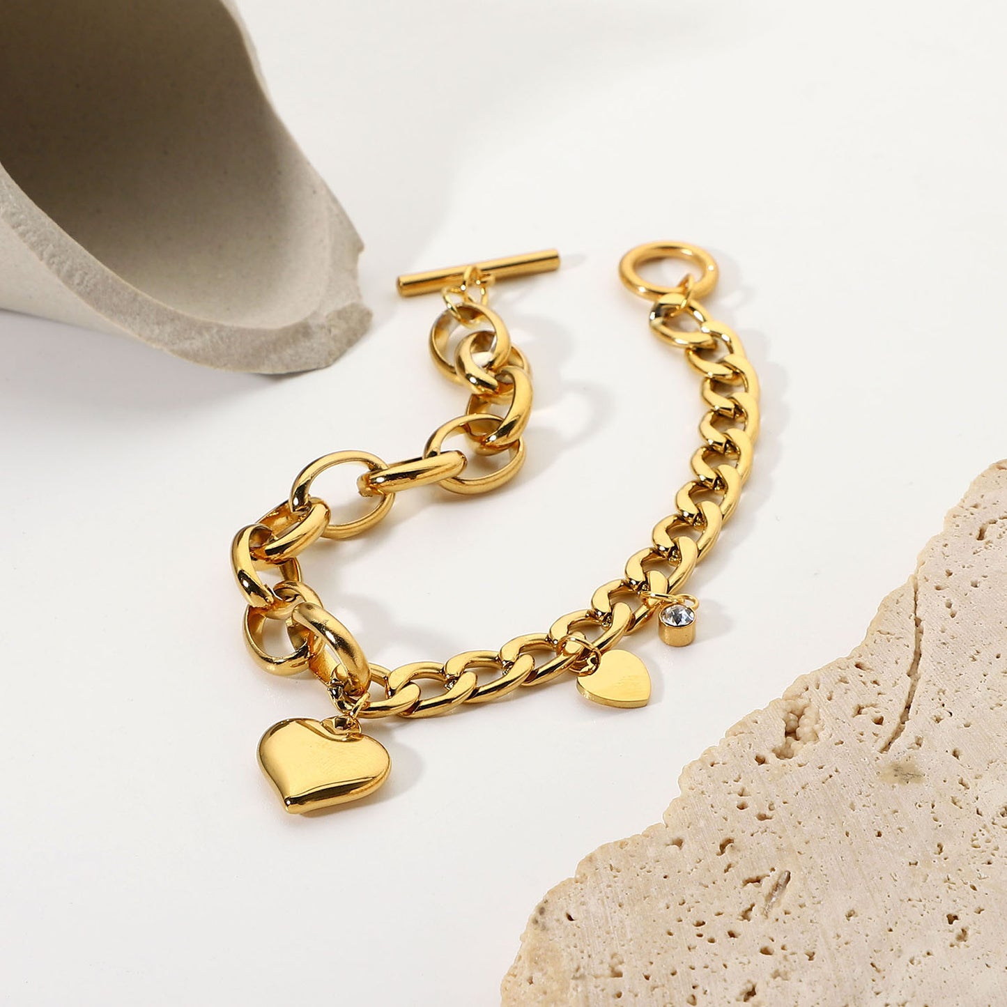 18K Gold-plated Heart Pendant Bracelet