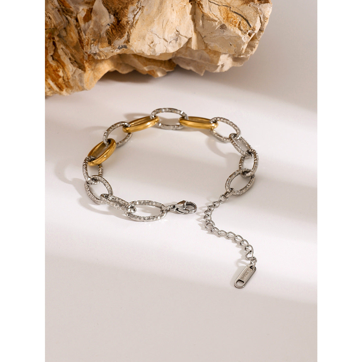 18K Gold Plated Gold and Silver Dual Tone Hammered Bracelet