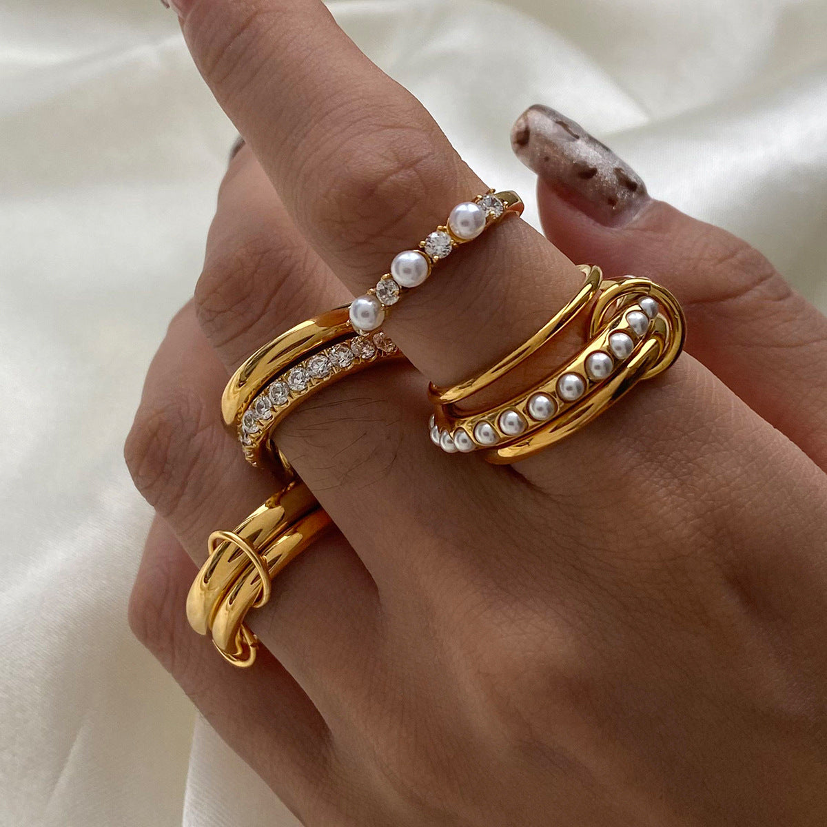 18k Gold Stacked Freshwater Pearl Ring