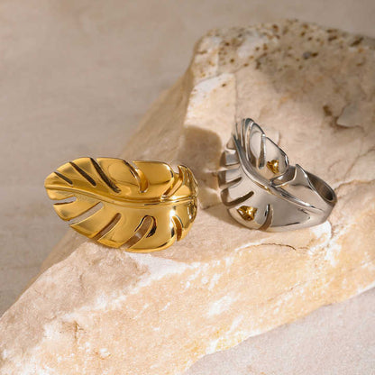 18K Gold Plated Leaf Feather Smooth Surface Ring