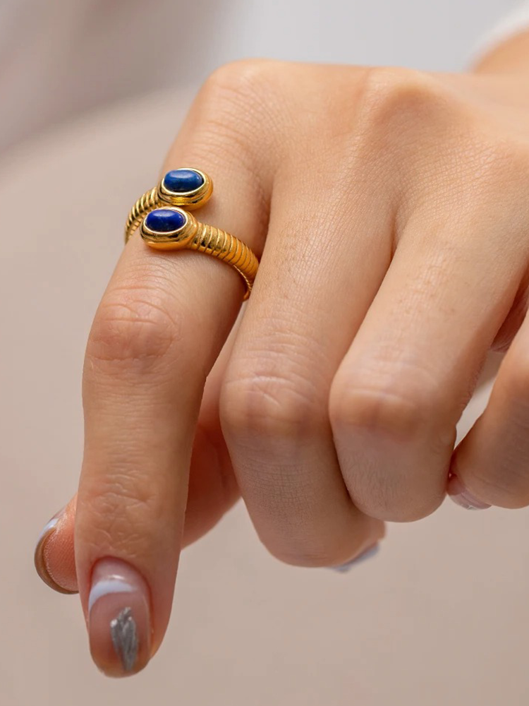 18K Gold Plated Lapis Lazuli Ring