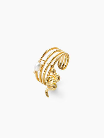 18K Gold Plated Snake Faux Pearl Ring