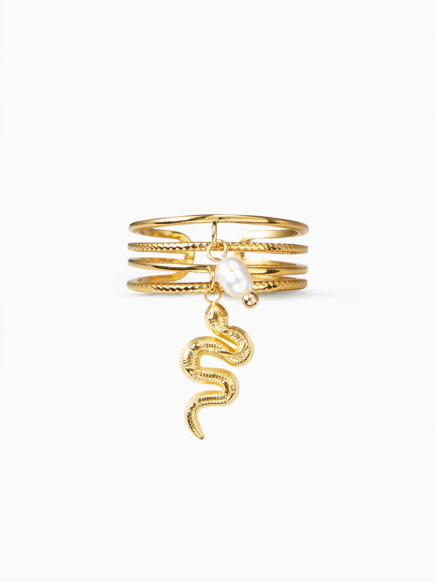 18K Gold Plated Snake Faux Pearl Ring