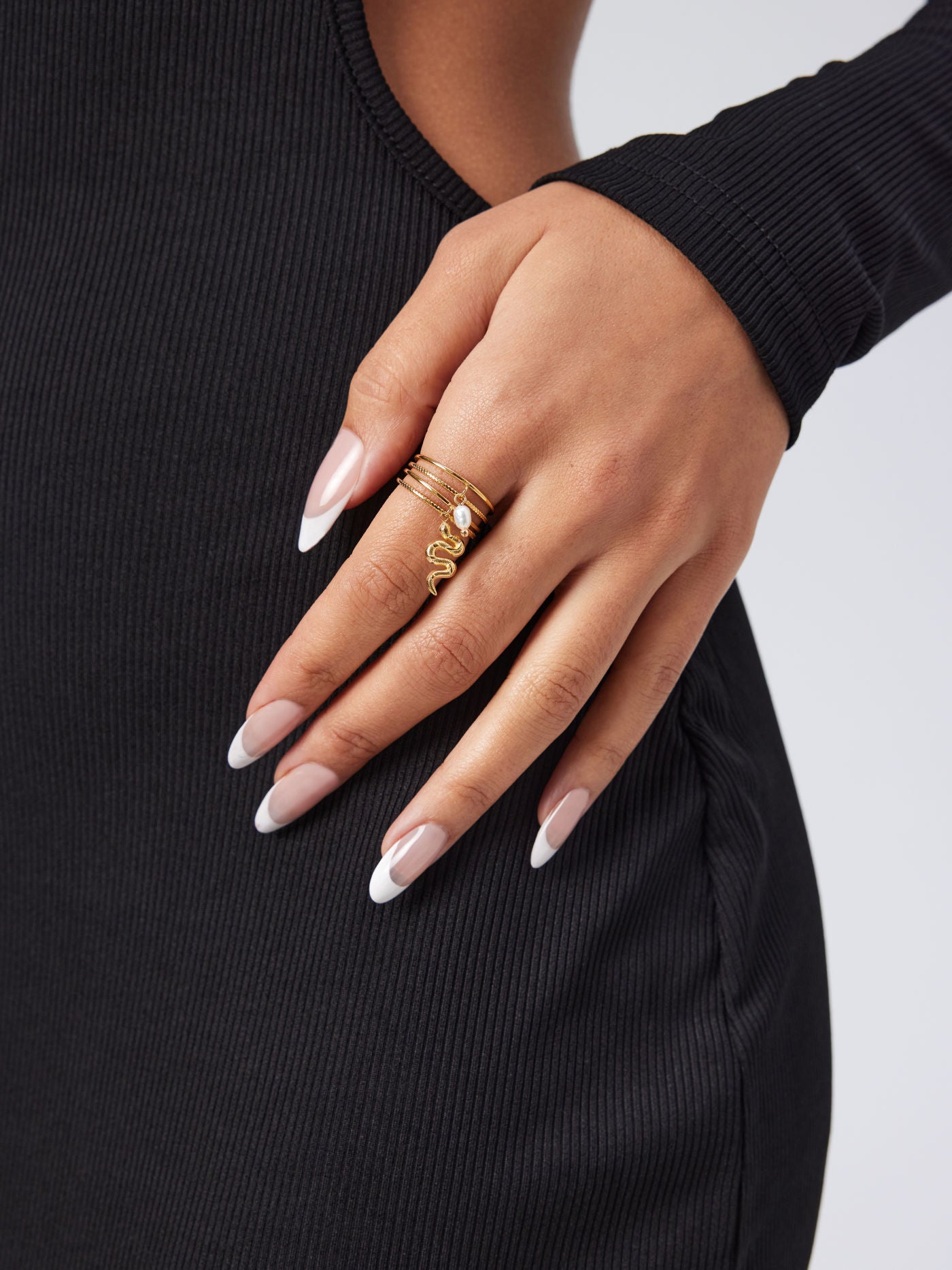 18K Gold Plated Snake Faux Pearl Ring