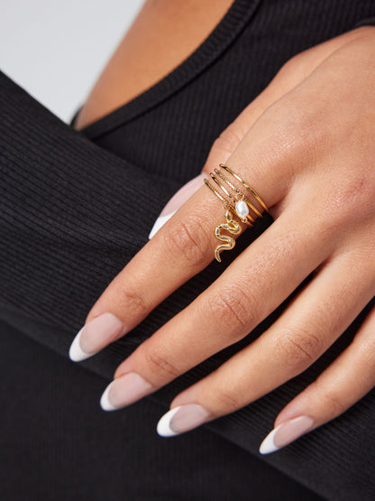 18K Gold Plated Snake Faux Pearl Ring