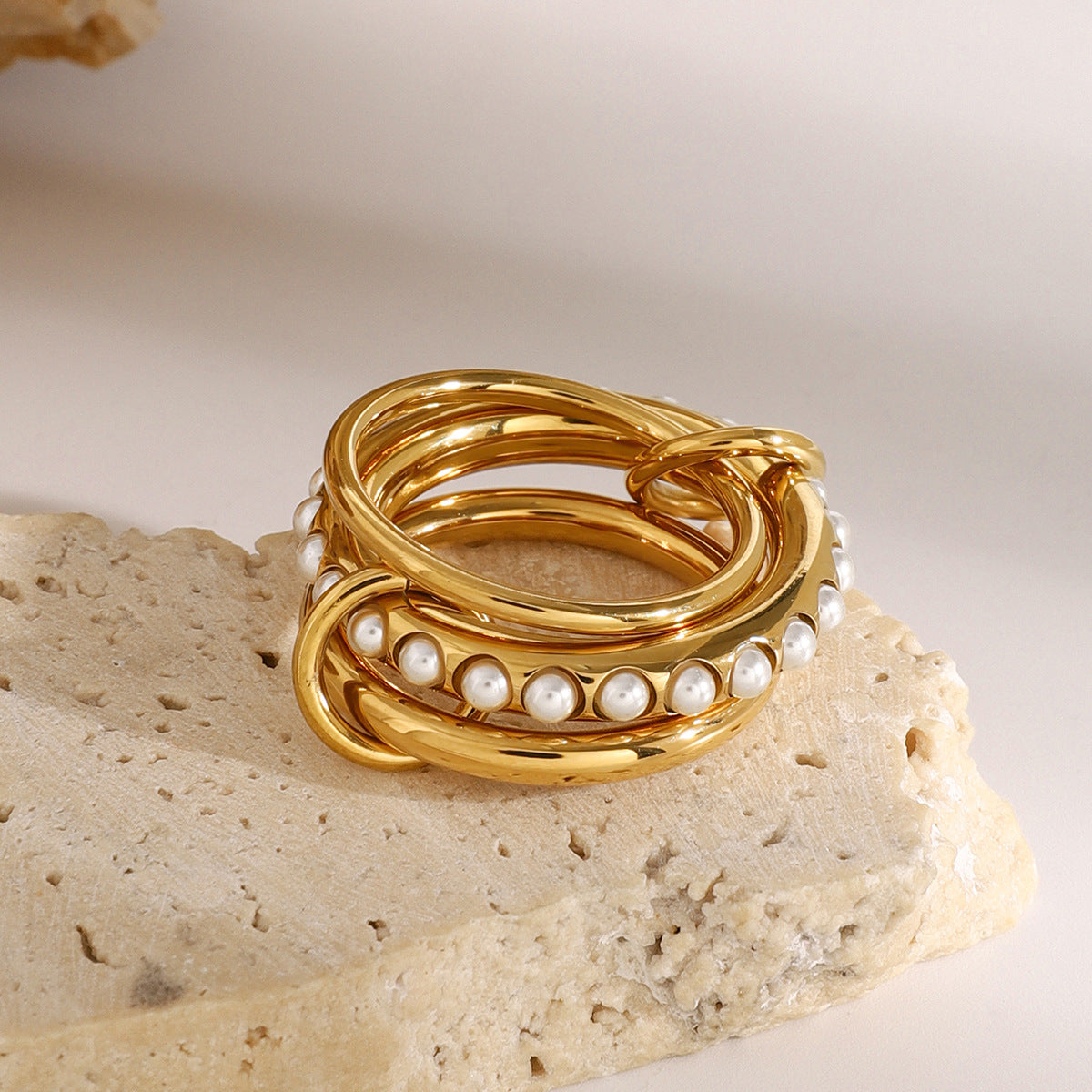 18k Gold Stacked Freshwater Pearl Ring