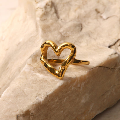 Irregular Hammered Hollow Heart Rings