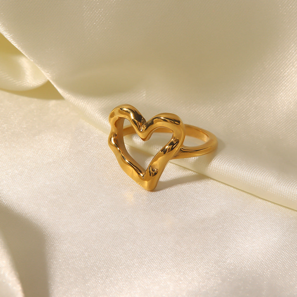 Irregular Hammered Hollow Heart Rings