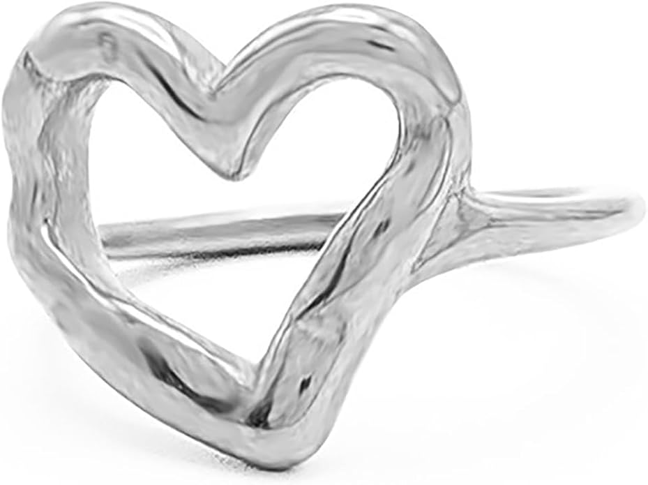 Irregular Hammered Hollow Heart Rings