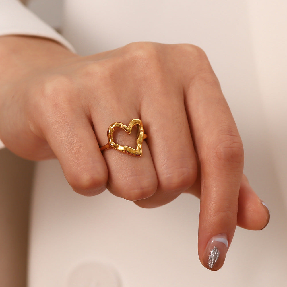 Irregular Hammered Hollow Heart Rings