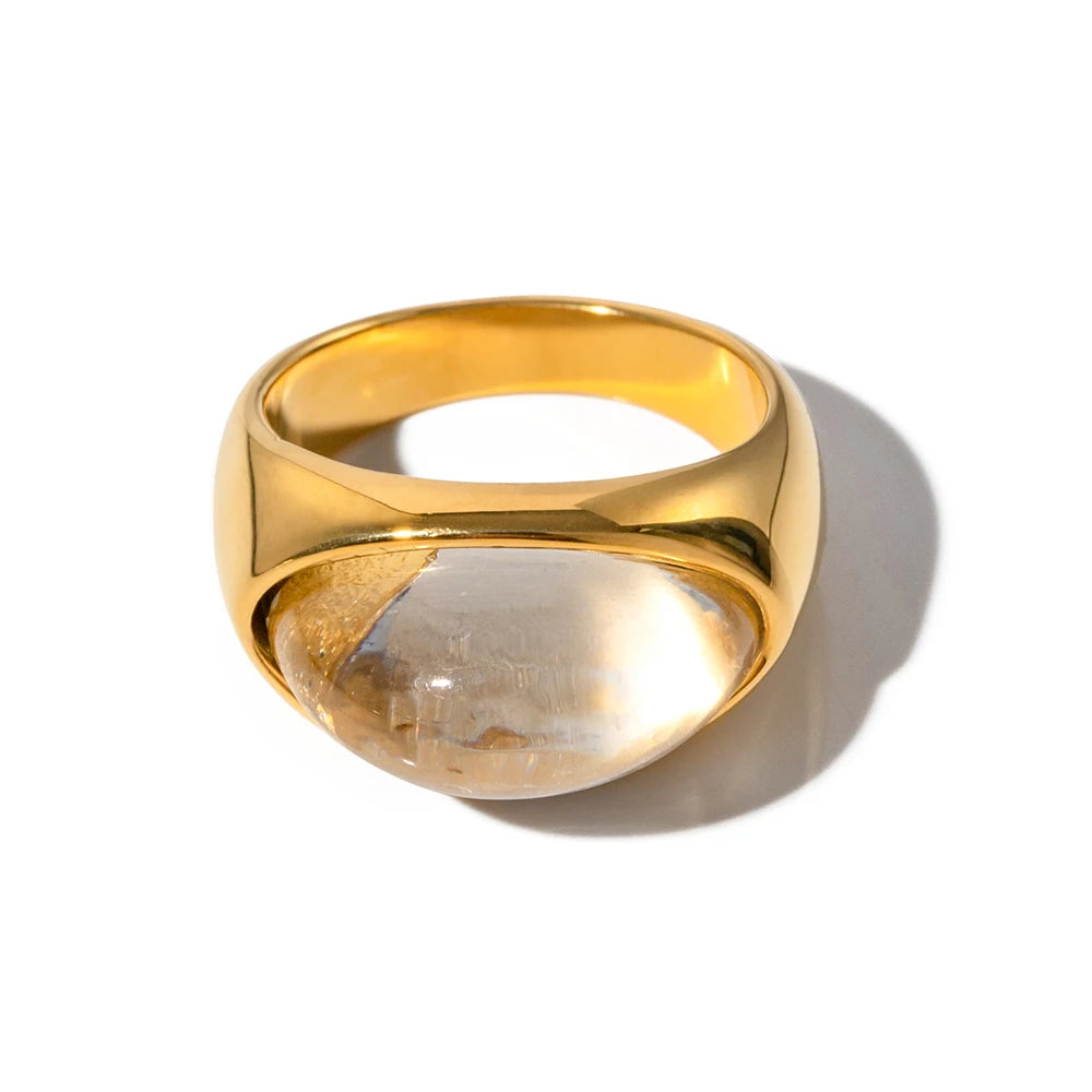 18k Gold Plated Transparent Resin Non Fading Ring for Women