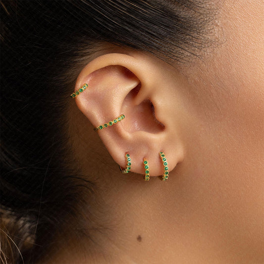 Simple Emerald CZ Hoop Earring