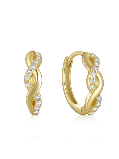 925 Sterling Silver Twist Zircon Huggies Hoop Earrings