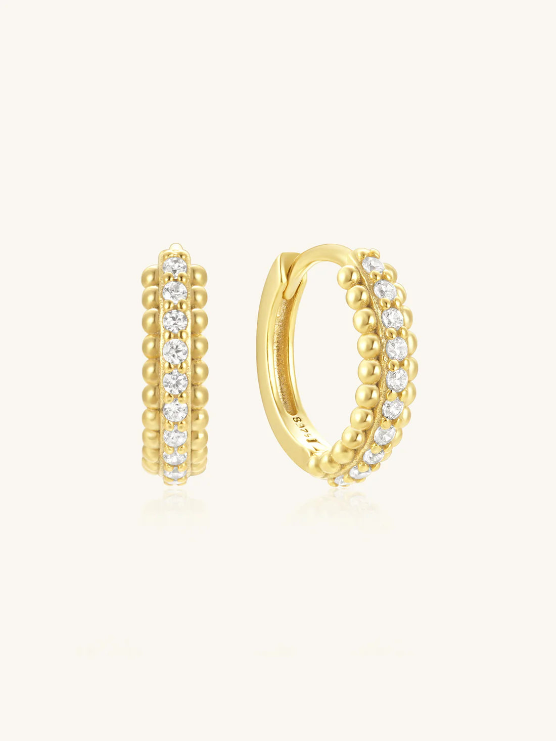 925 Sterling Silver Pave Beads Hoop Earrings