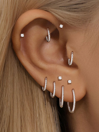 925 Sterling Silver Twist  Hoop Earrings