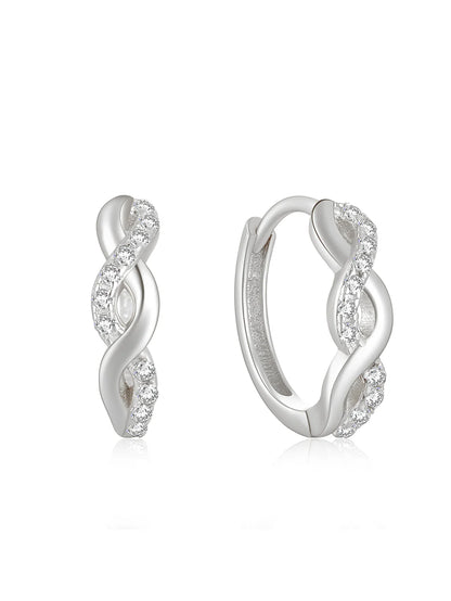 925 Sterling Silver Twist Zircon Huggies Hoop Earrings