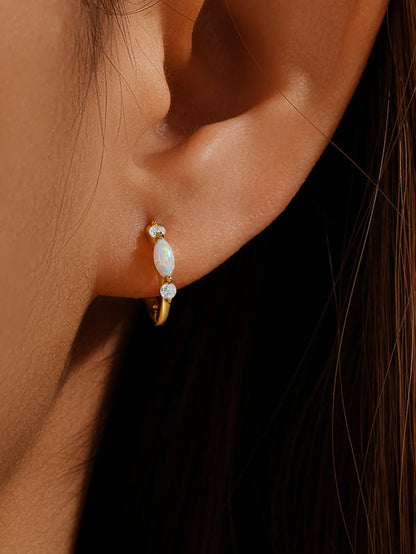 925 Sterling Silver Opal Hoop Earrings