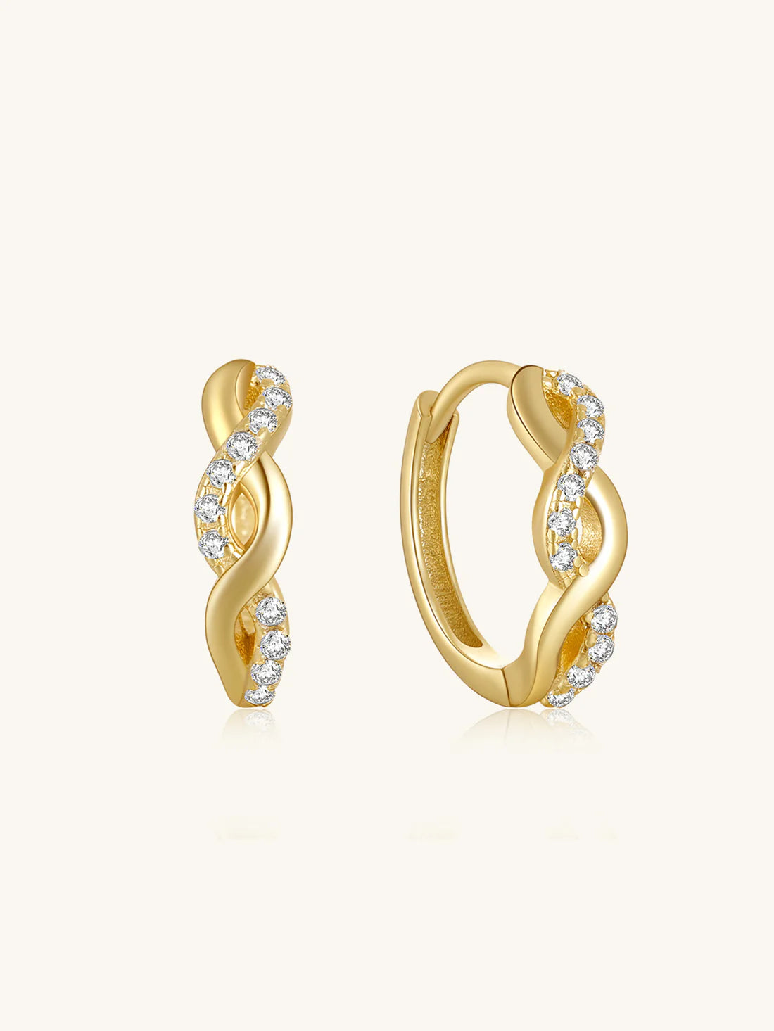 925 Sterling Silver Twist Zircon Huggies Hoop Earrings