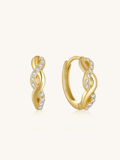 925 Sterling Silver Twist Zircon Huggies Hoop Earrings