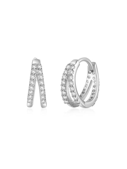 925 Sterling Silver Double Row Hoop Earrings