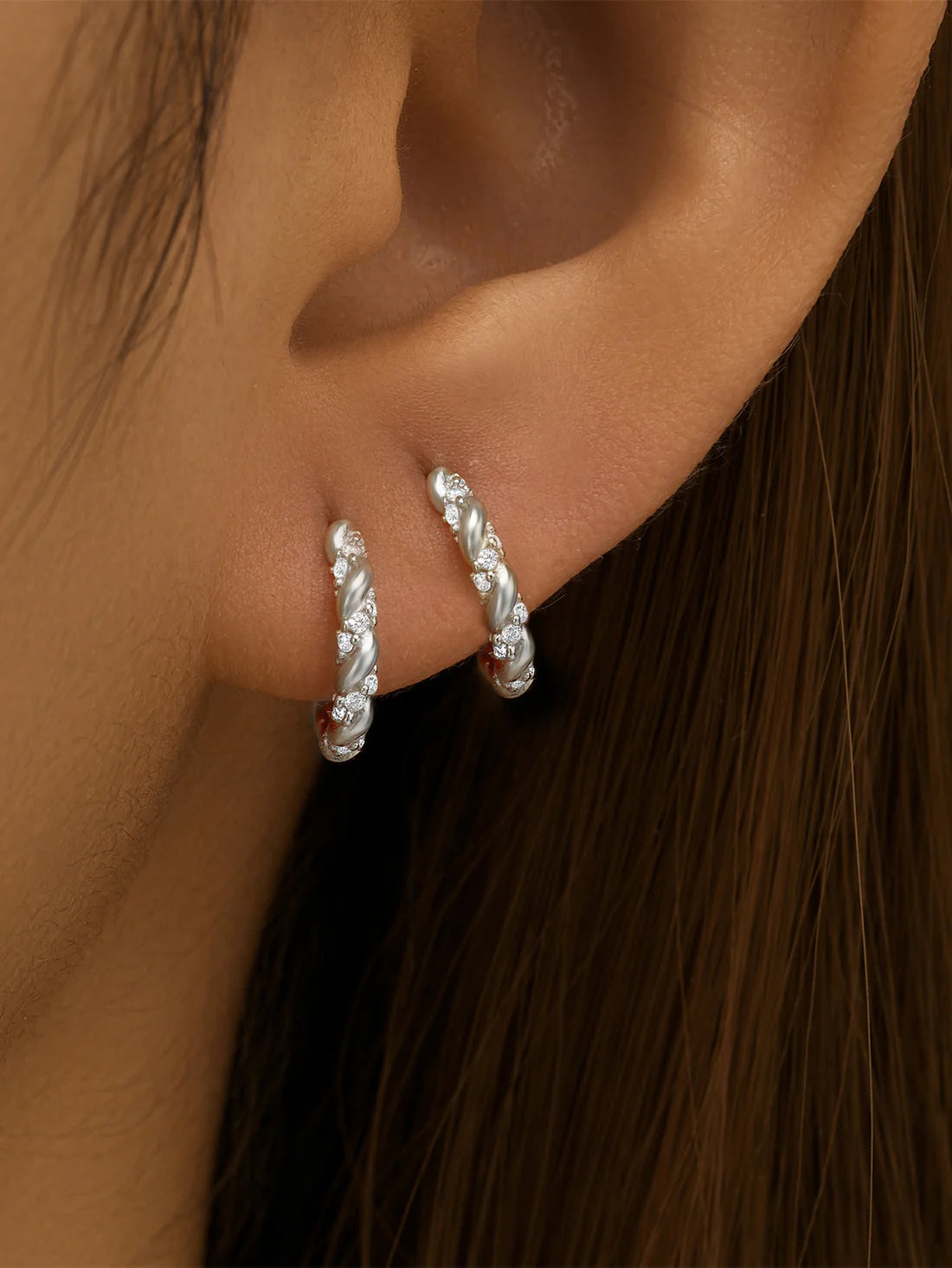 925 Sterling Silver Zircon Twist Hoop Earrings