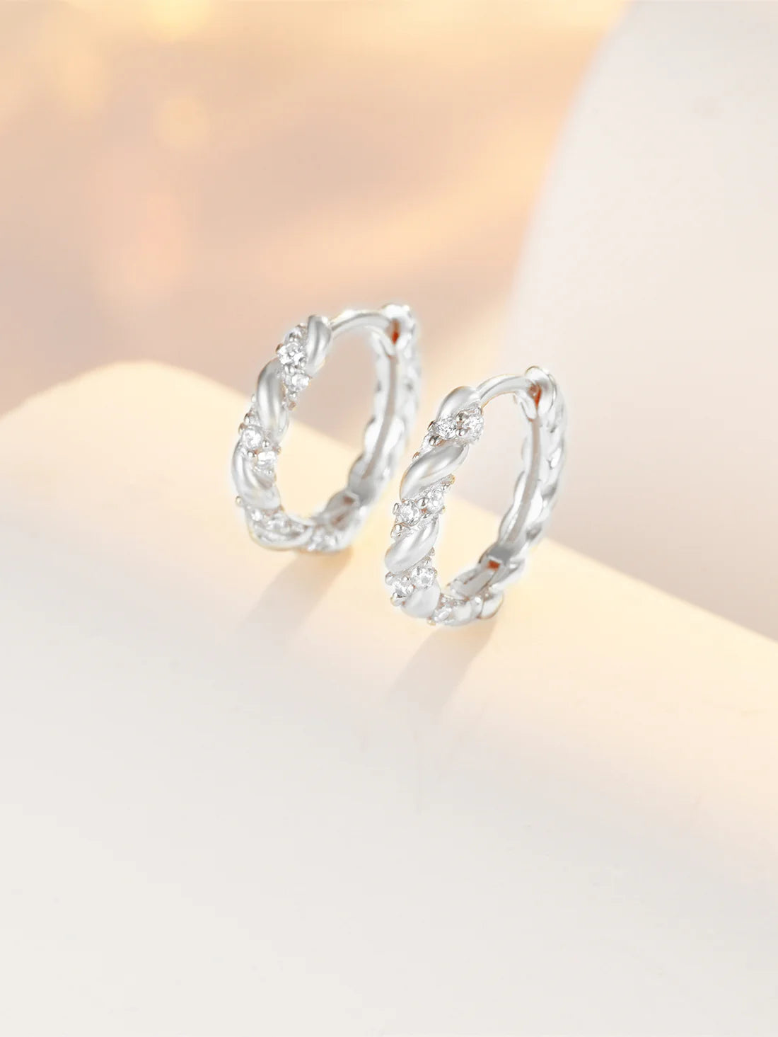 925 Sterling Silver Zircon Twist Hoop Earrings