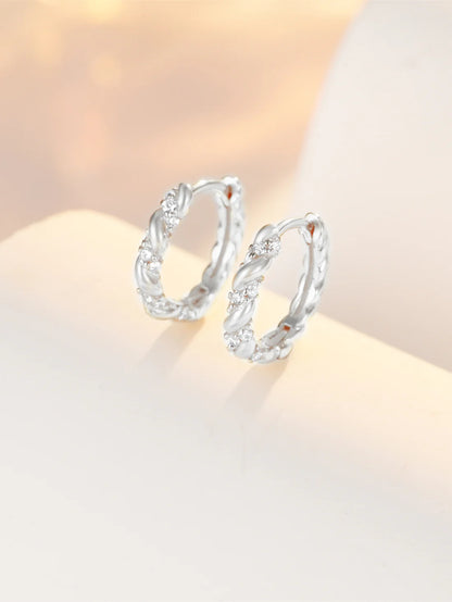 925 Sterling Silver Zircon Twist Hoop Earrings