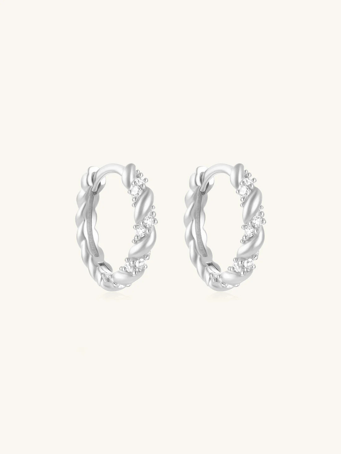 925 Sterling Silver Zircon Twist Hoop Earrings