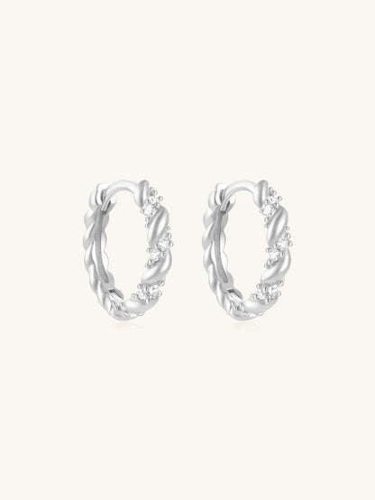 925 Sterling Silver Zircon Twist Hoop Earrings