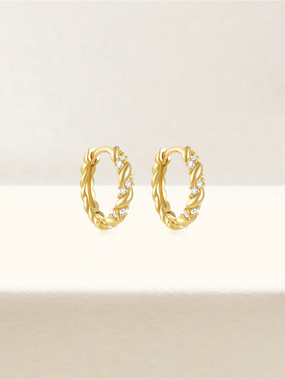 925 Sterling Silver Zircon Twist Hoop Earrings